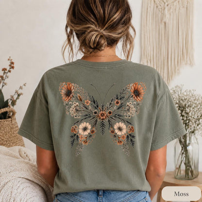 Comfort Colors Butterfly Back Print Shirt, Floral Butterfly Tee, Cottagecore Pressed Flower T-Shirt, Boho Nature Shirt image 13