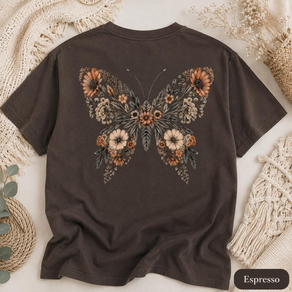 Comfort Colors Butterfly Back Print Shirt, Floral Butterfly Tee, Cottagecore Pressed Flower T-Shirt, Boho Nature Shirt image 14