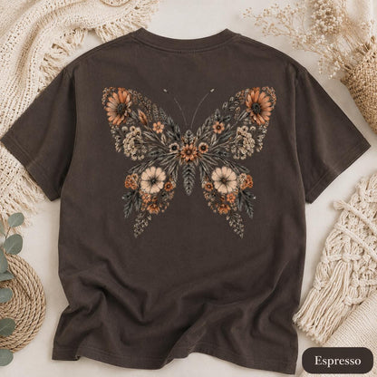 Comfort Colors Butterfly Back Print Shirt, Floral Butterfly Tee, Cottagecore Pressed Flower T-Shirt, Boho Nature Shirt image 14