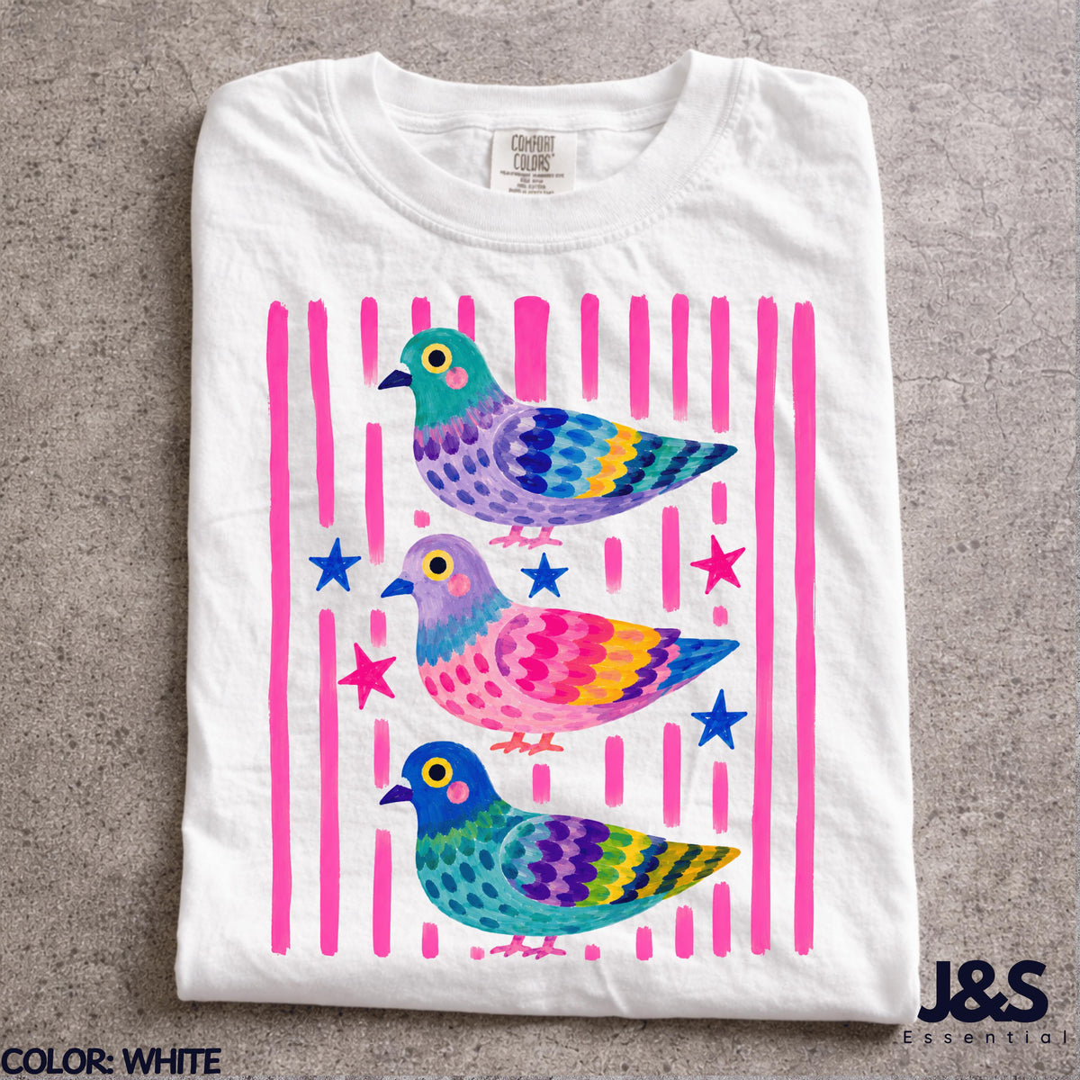 Colorful Pigeon Shirt, Cute Bird Graphic Tee, Whimsical Cottagecore Tshirt, Funny Pigeon Lover Gift, Colorful Animal Art Shirt for Women White