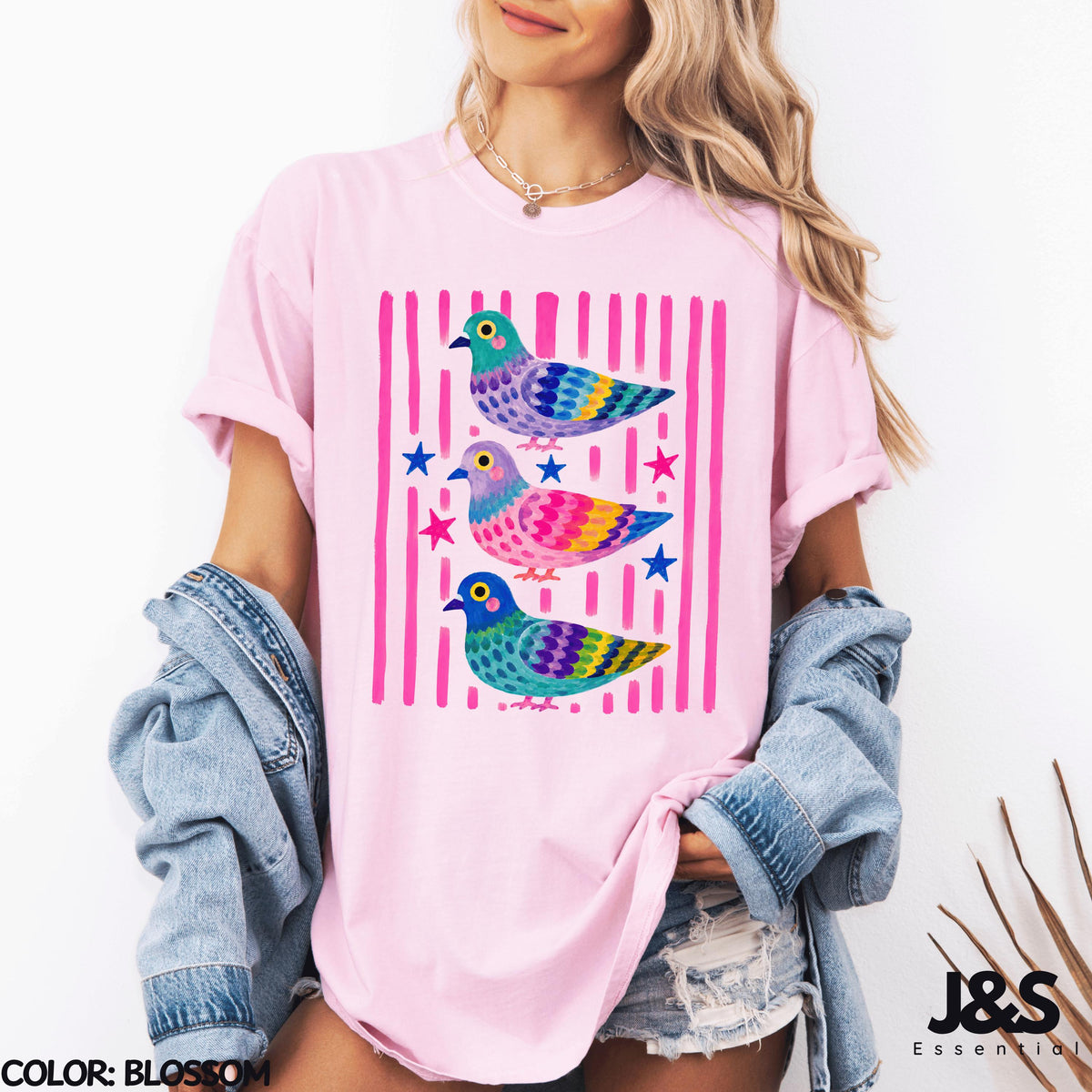 Colorful Pigeon Shirt, Cute Bird Graphic Tee, Whimsical Cottagecore Tshirt, Funny Pigeon Lover Gift, Colorful Animal Art Shirt for Women Blossom