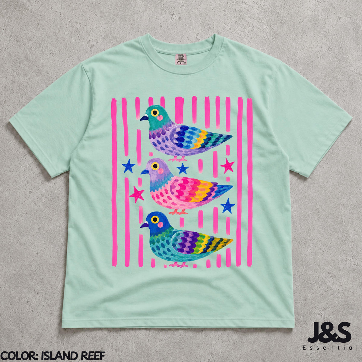 Colorful Pigeon Shirt, Cute Bird Graphic Tee, Whimsical Cottagecore Tshirt, Funny Pigeon Lover Gift, Colorful Animal Art Shirt for Women Island Reef