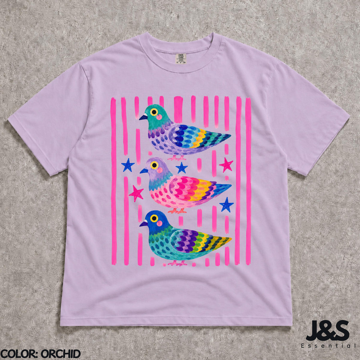 Colorful Pigeon Shirt, Cute Bird Graphic Tee, Whimsical Cottagecore Tshirt, Funny Pigeon Lover Gift, Colorful Animal Art Shirt for Women Orchid