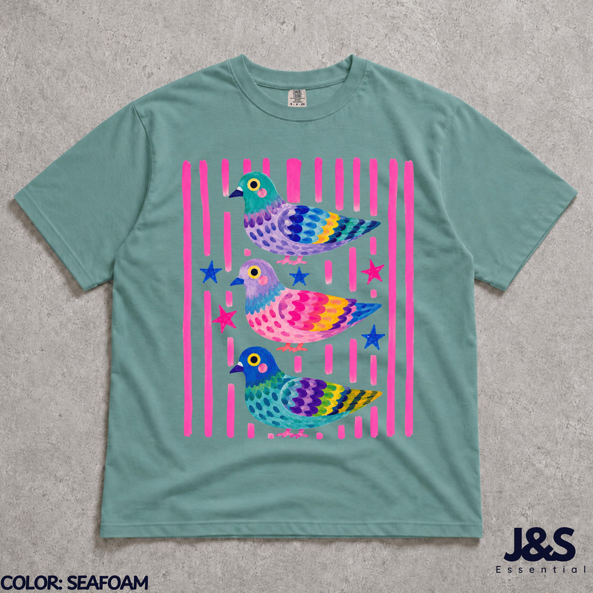 Colorful Pigeon Shirt, Cute Bird Graphic Tee, Whimsical Cottagecore Tshirt, Funny Pigeon Lover Gift, Colorful Animal Art Shirt for Women Seafoam