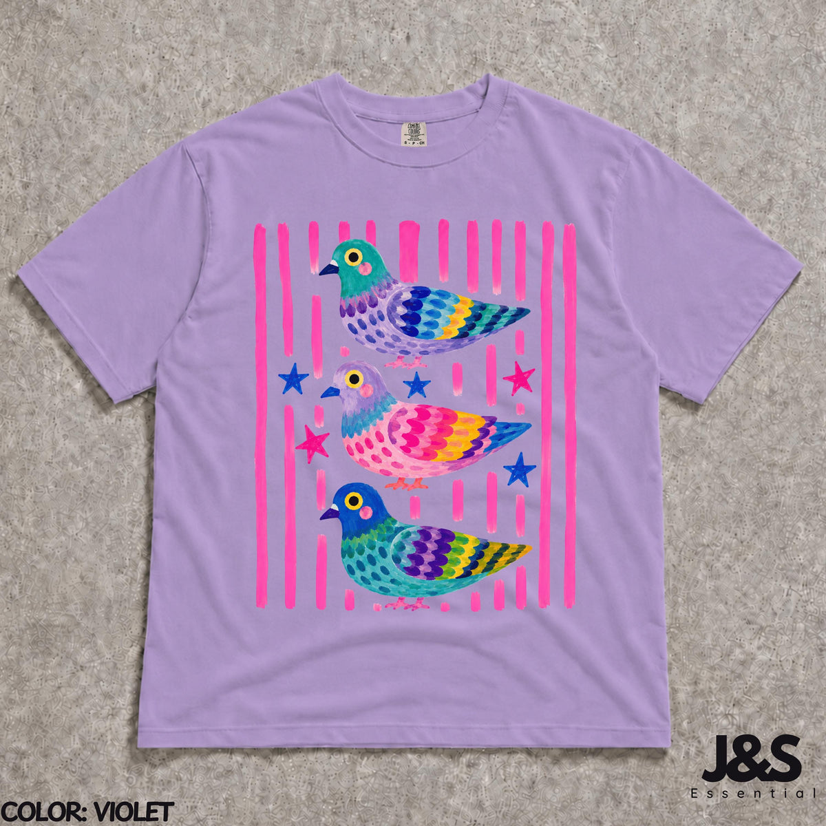 Colorful Pigeon Shirt, Cute Bird Graphic Tee, Whimsical Cottagecore Tshirt, Funny Pigeon Lover Gift, Colorful Animal Art Shirt for Women Violet