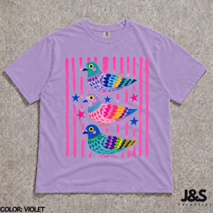 Colorful Pigeon Shirt, Cute Bird Graphic Tee, Whimsical Cottagecore Tshirt, Funny Pigeon Lover Gift, Colorful Animal Art Shirt for Women Violet