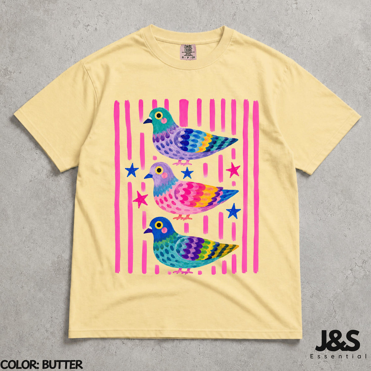 Colorful Pigeon Shirt, Cute Bird Graphic Tee, Whimsical Cottagecore Tshirt, Funny Pigeon Lover Gift, Colorful Animal Art Shirt for Women Butter