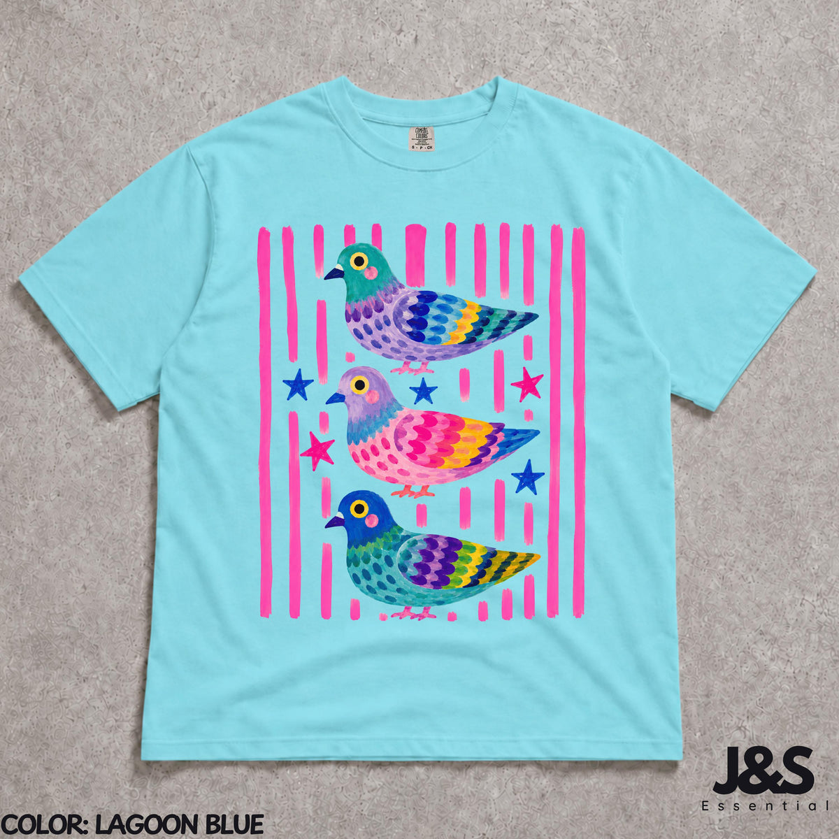 Colorful Pigeon Shirt, Cute Bird Graphic Tee, Whimsical Cottagecore Tshirt, Funny Pigeon Lover Gift, Colorful Animal Art Shirt for Women Lagoon Blue