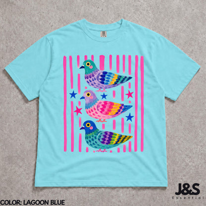 Colorful Pigeon Shirt, Cute Bird Graphic Tee, Whimsical Cottagecore Tshirt, Funny Pigeon Lover Gift, Colorful Animal Art Shirt for Women Lagoon Blue