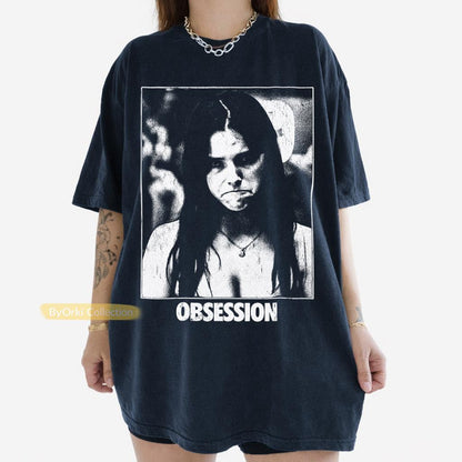 Vintage OBSESSION Movie T-Shirt, Frowning Nikki Graphic Tee, Gothic Horror Tee Navy