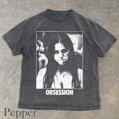 Vintage OBSESSION Movie T-Shirt, Frowning Nikki Graphic Tee, Gothic Horror Tee Pepper