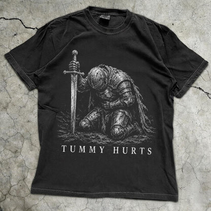 Tummy Hurts Knight Shirt, Funny Dark Fantasy Graphic Tee, Ironic Meme T-Shirt, Gamer Girl Gift, Retro Elden Knight Top, Comfort Colors Tee image 3