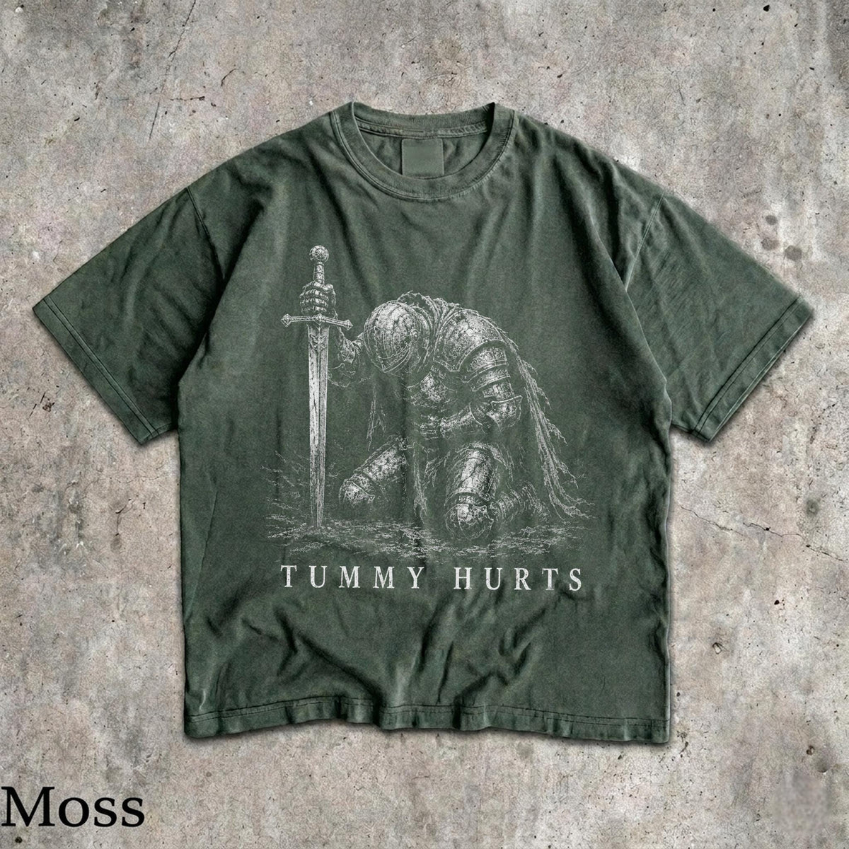 Tummy Hurts Knight Shirt, Funny Dark Fantasy Graphic Tee, Ironic Meme T-Shirt, Gamer Girl Gift, Retro Elden Knight Top, Comfort Colors Tee image 5