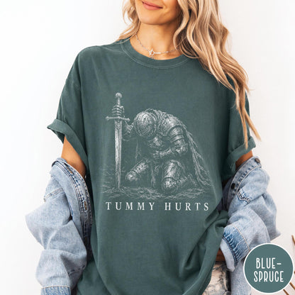 Tummy Hurts Knight Shirt, Funny Dark Fantasy Graphic Tee, Ironic Meme T-Shirt, Gamer Girl Gift, Retro Elden Knight Top, Comfort Colors Tee image 8