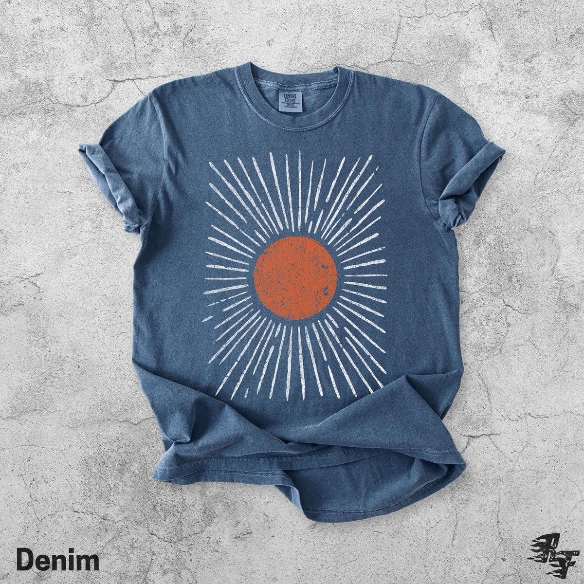 Boho Sun T-Shirt, Retro Celestial Sky Tee, Vintage Hippie Festival Top, Groovy Minimalist Summer Nature Lover Gift Shirt Denim