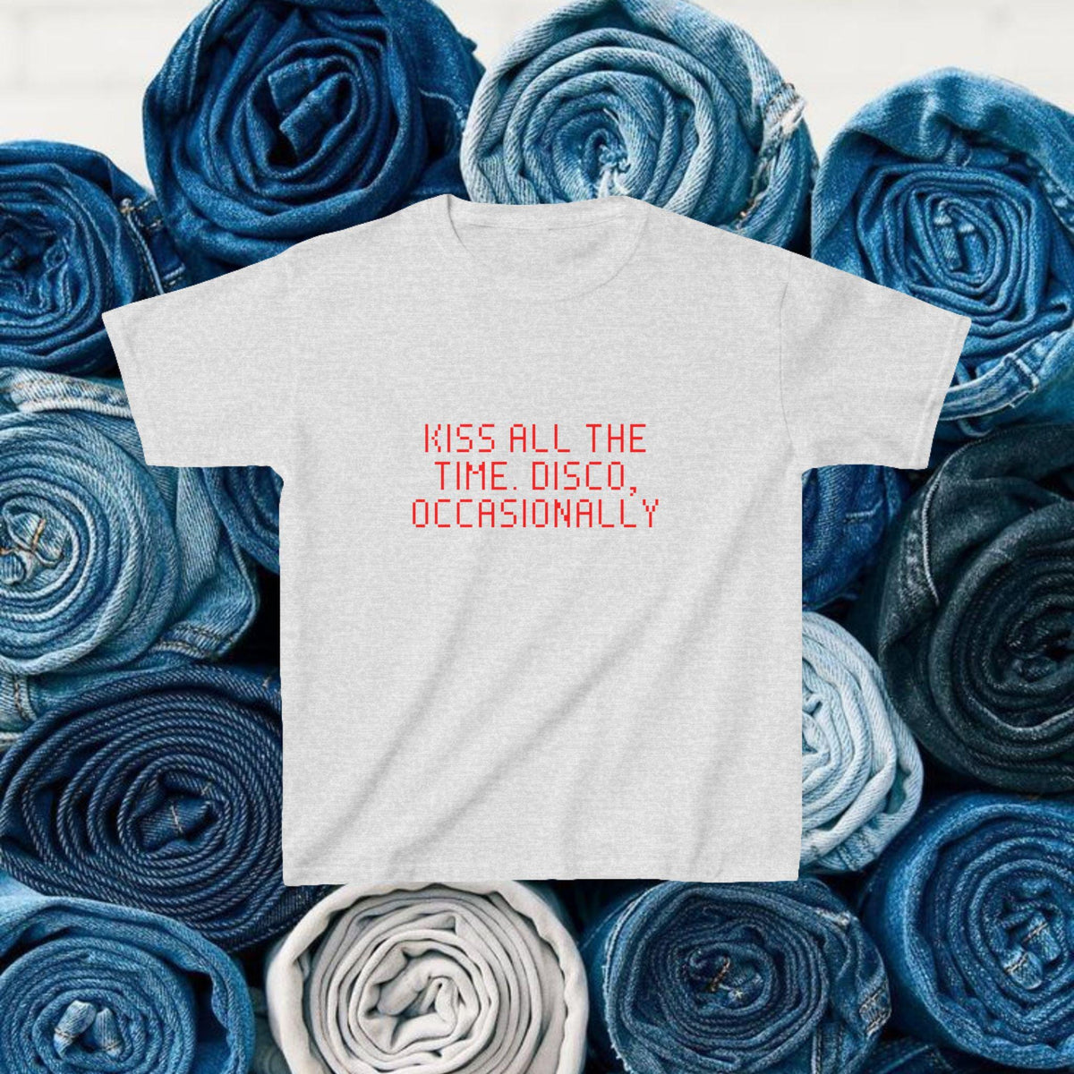 Kiss All The Time Disco Occasionally Baby Tee, Funny Disco Slogan Shirt image 3