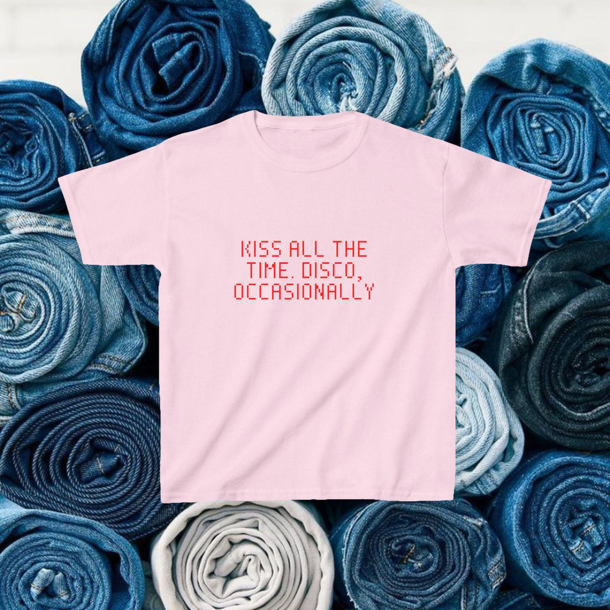 Kiss All The Time Disco Occasionally Baby Tee, Funny Disco Slogan Shirt image 6