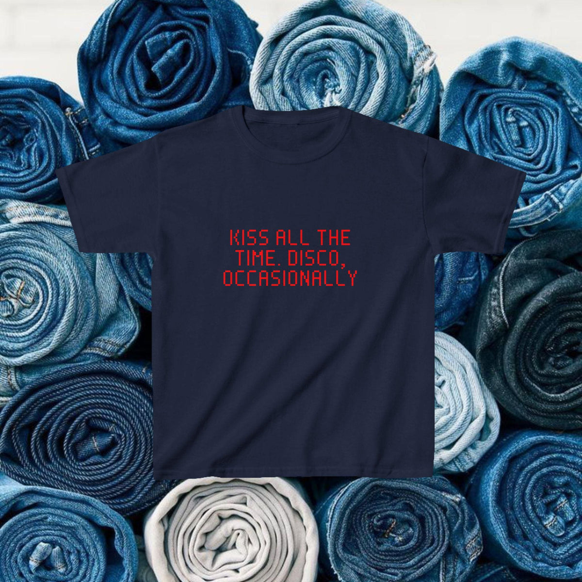 Kiss All The Time Disco Occasionally Baby Tee, Funny Disco Slogan Shirt image 10