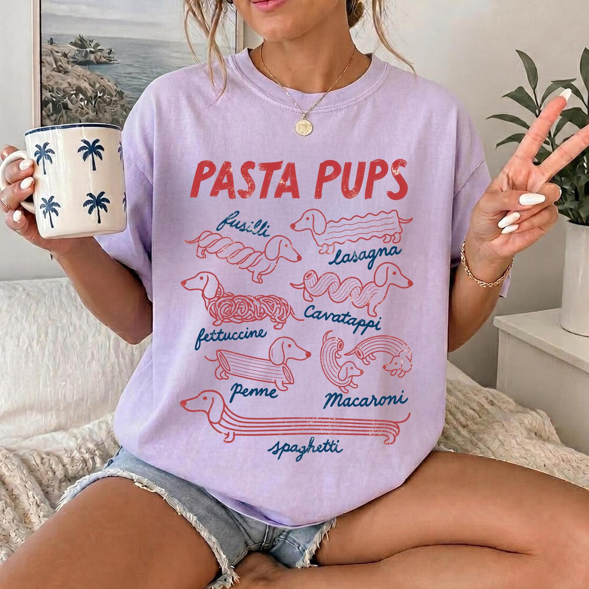 Comfort Colors Pasta Pups Shirt, Funny Dachshund Spagetti Shirt, Italian Foodie Gift image 4
