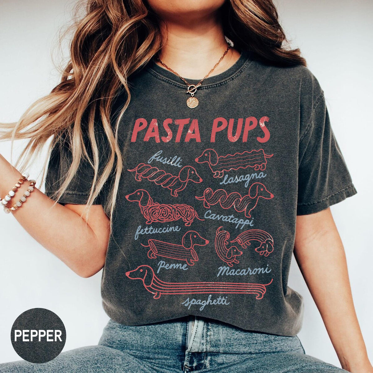 Comfort Colors Pasta Pups Shirt, Funny Dachshund Spagetti Shirt, Italian Foodie Gift image 9