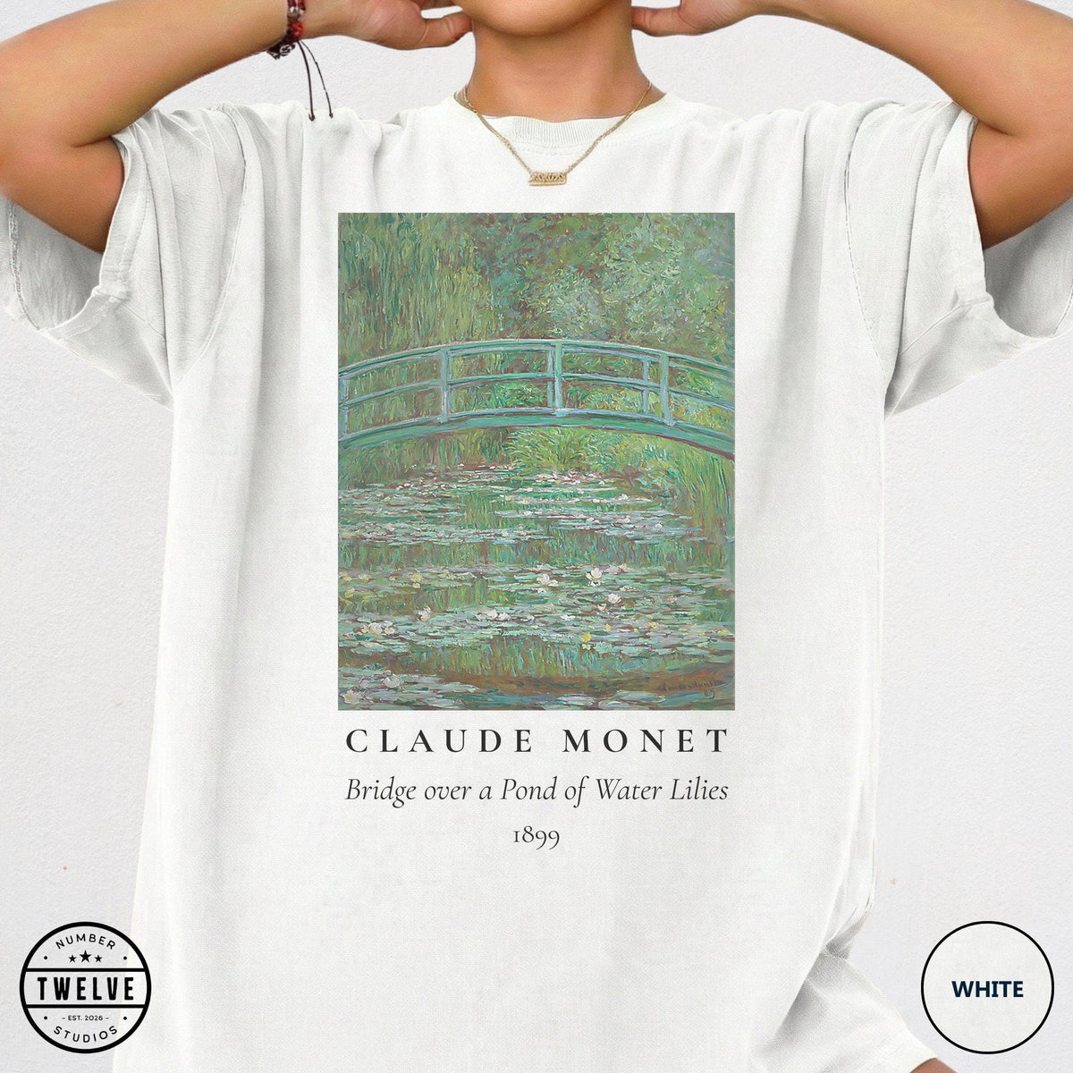 100% Cotton Monet Shirt, Comfort Colors Bridge Over Water Lilies Painting T-Shirt for Women, Impressionism Art Lover Tee, Art Teacher Gift image 2