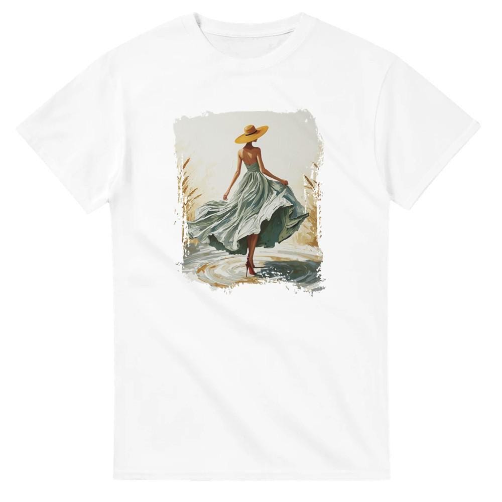Woman In Green Dress Oil Painting T Shirt, Elegant Fashion Illustration Wearable Tee, Brim Sun Hat Vintage Top, Art Lover Birthday Gift image 3