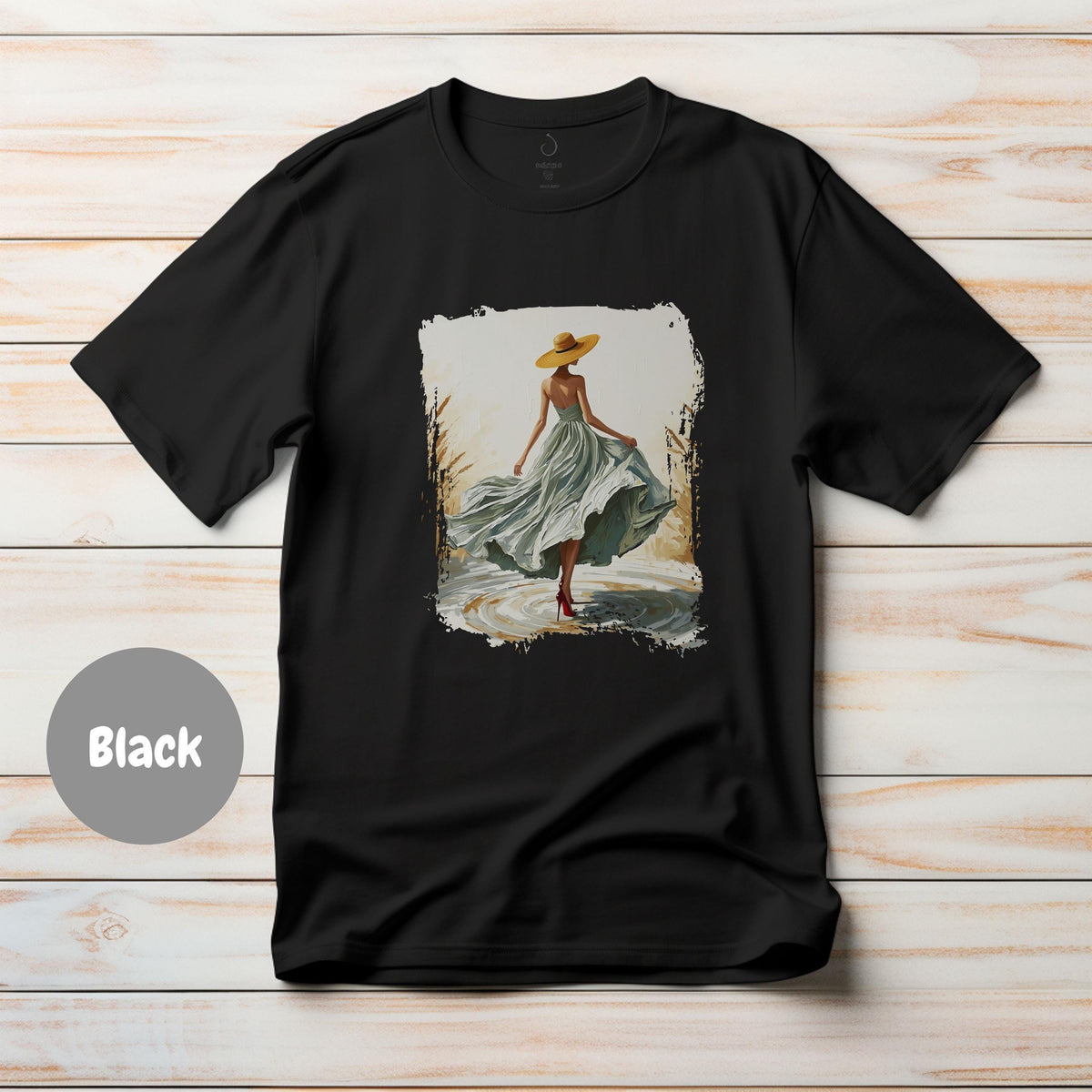 Woman In Green Dress Oil Painting T Shirt, Elegant Fashion Illustration Wearable Tee, Brim Sun Hat Vintage Top, Art Lover Birthday Gift image 14