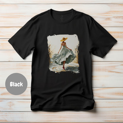 Woman In Green Dress Oil Painting T Shirt, Elegant Fashion Illustration Wearable Tee, Brim Sun Hat Vintage Top, Art Lover Birthday Gift image 14