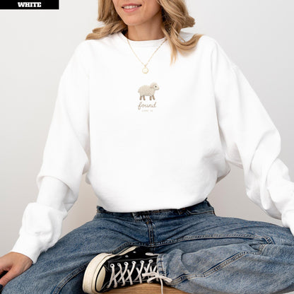Lost Sheep Shirt Women, Minimalist Found Lamb Luke 15 Christian Tee, Faux Embroidered Keepsake, Dainty Baptism Gift, Comfort Colors White