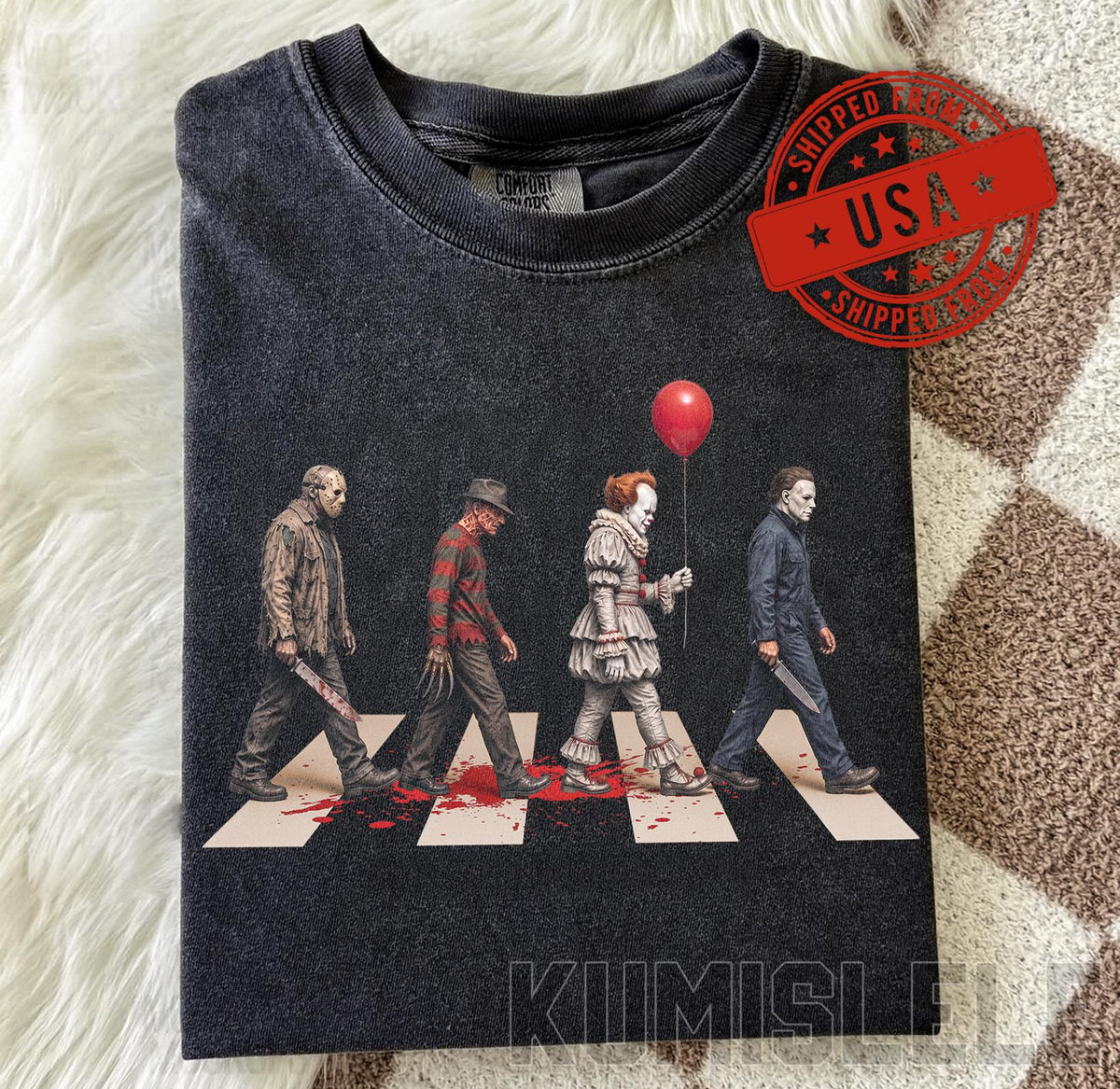 Vintage Horror Characters Abbey Road Shirt, Retro Halloween Crewneck, Classic Movie T-Shirt, Comfort Colors Aesthetic Streetwear Gift image 1