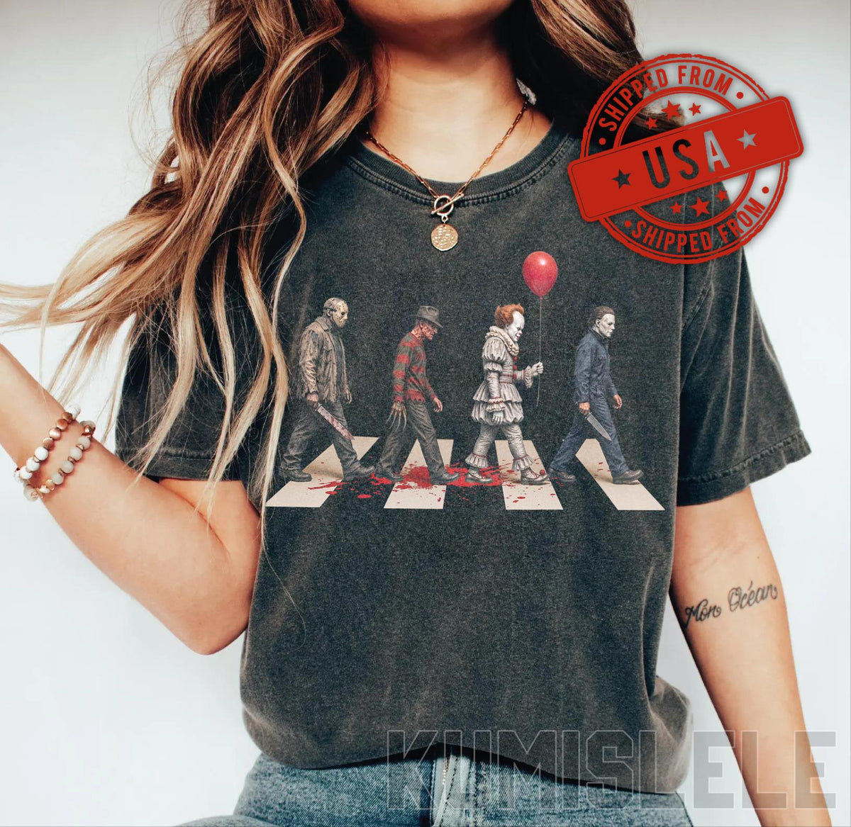Vintage Horror Characters Abbey Road Shirt, Retro Halloween Crewneck, Classic Movie T-Shirt, Comfort Colors Aesthetic Streetwear Gift image 2
