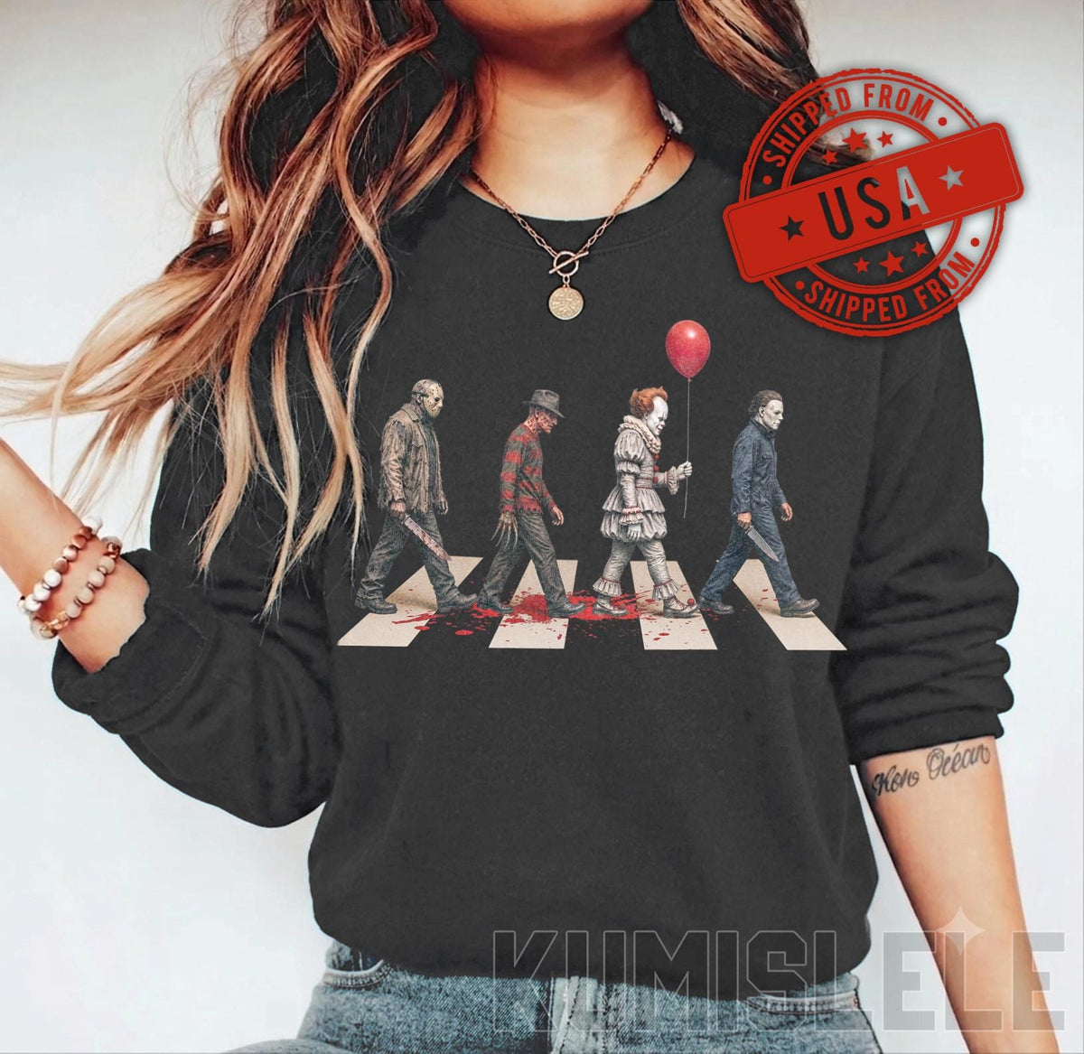 Vintage Horror Characters Abbey Road Shirt, Retro Halloween Crewneck, Classic Movie T-Shirt, Comfort Colors Aesthetic Streetwear Gift image 4