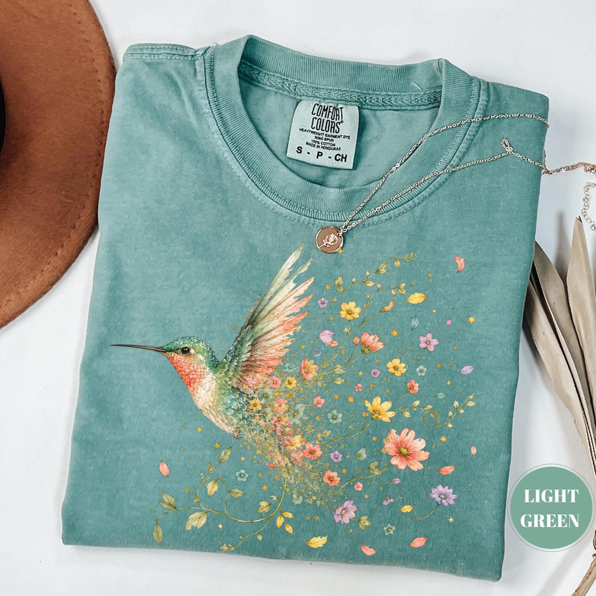 Hummingbird Wildflower T-Shirt, Cottagecore Floral Comfort Colors Tee, Watercolor Bird Lover Gift, Botanical Nature Garden Top, Boho Spring image 1