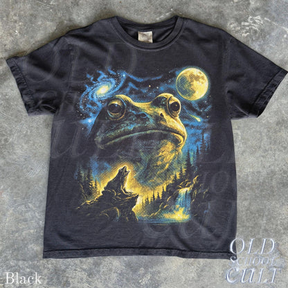 Vintage Frog 90s T Shirt, Cosmic Moon Graphic Tee, Washed Black Nature Shirt, Space Frog Gift, Mystical Forest Animal Art Tee image 7
