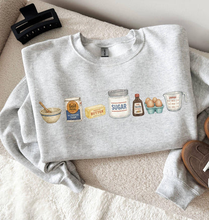 Baking Icons Crewneck Sweatshirt, Flour Mixer Rolling Pin Shirt, Freshly Baked Artisan Bread Shirt, Bakers Cookie Mom Shirt, Gift for Bakers Ash