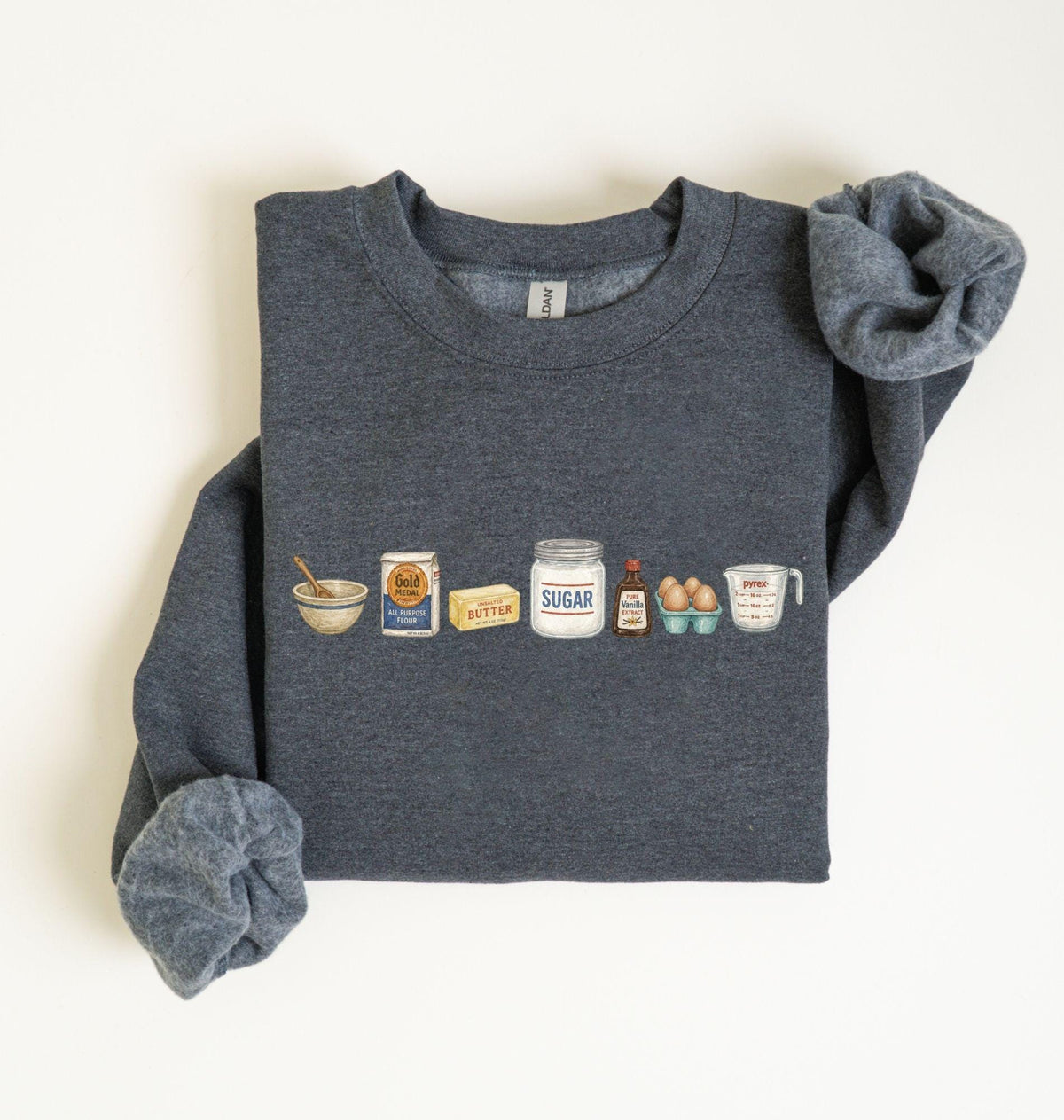 Baking Icons Crewneck Sweatshirt, Flour Mixer Rolling Pin Shirt, Freshly Baked Artisan Bread Shirt, Bakers Cookie Mom Shirt, Gift for Bakers Dark Heather
