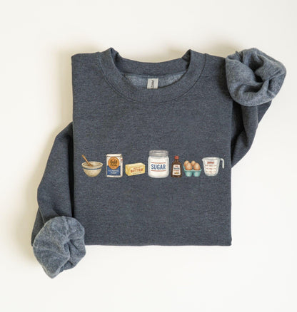 Baking Icons Crewneck Sweatshirt, Flour Mixer Rolling Pin Shirt, Freshly Baked Artisan Bread Shirt, Bakers Cookie Mom Shirt, Gift for Bakers Dark Heather