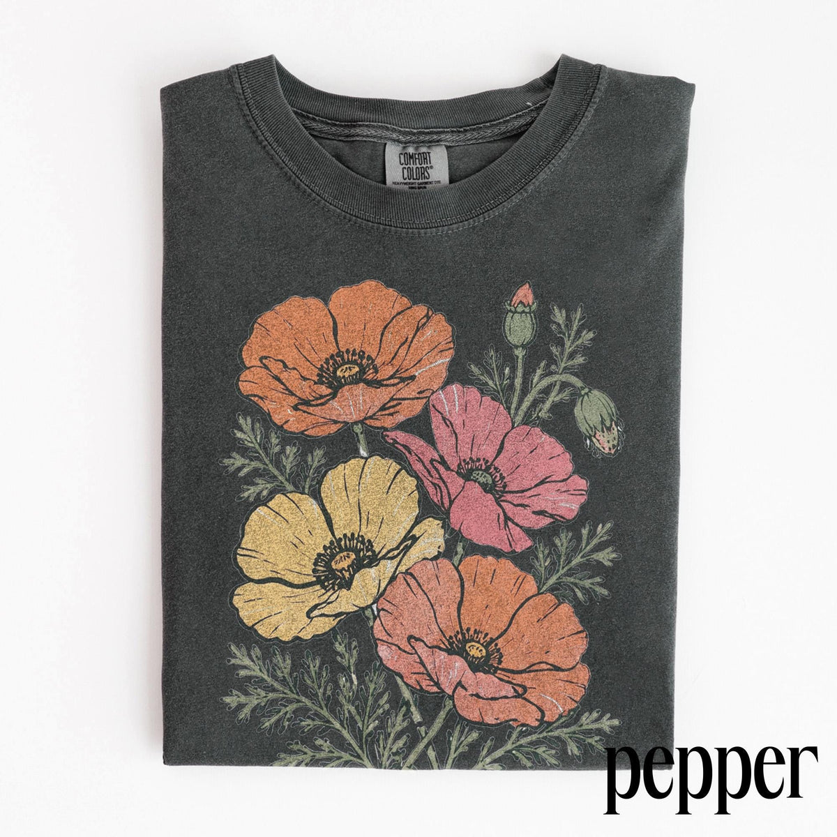Classic Poppy Flower Graphic Shirt, Wildflower Botanical Nature Tee, Vintage Cottagecore Garden Style Top, Comfort Colors® Bloom Gift Tee image 2