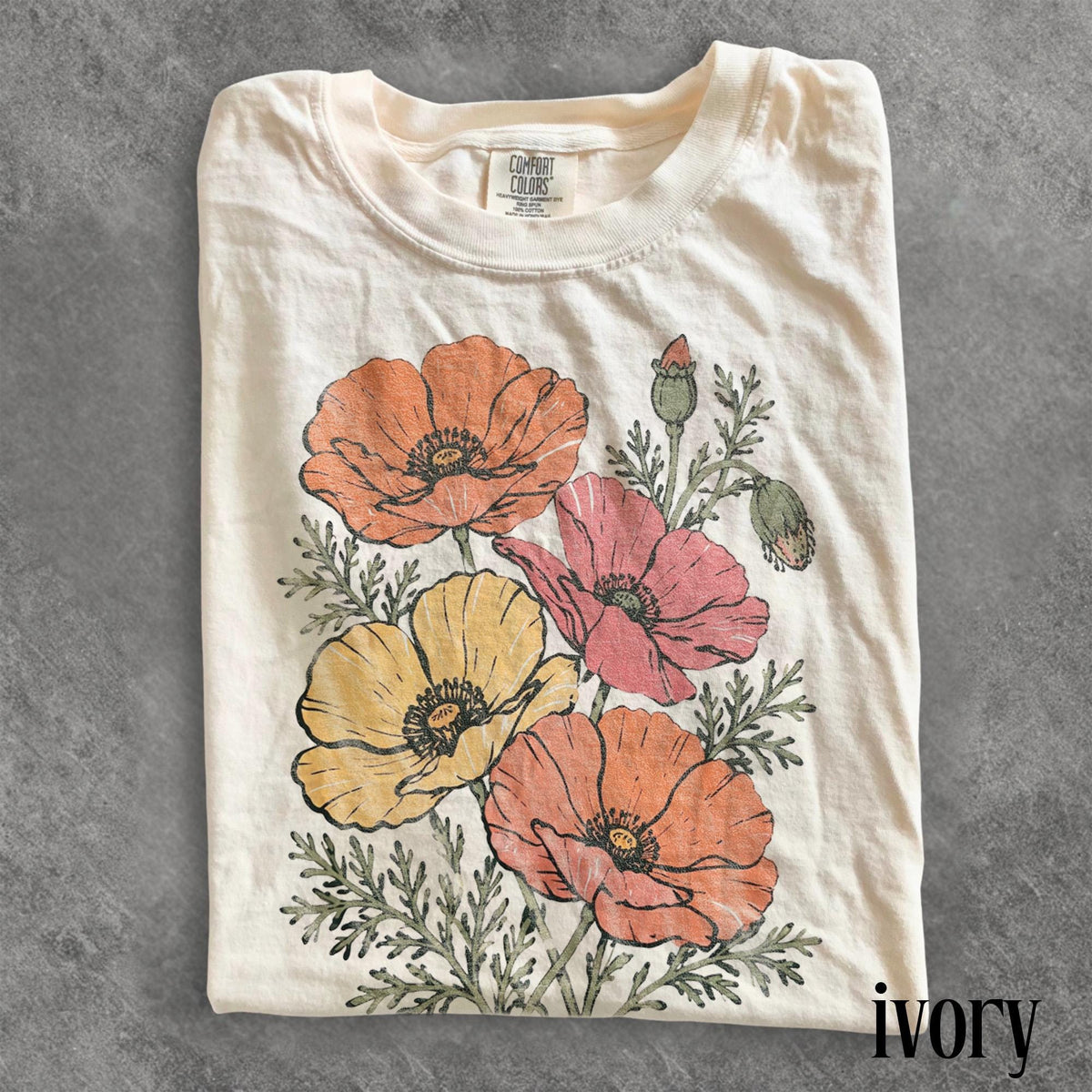 Classic Poppy Flower Graphic Shirt, Wildflower Botanical Nature Tee, Vintage Cottagecore Garden Style Top, Comfort Colors® Bloom Gift Tee image 3