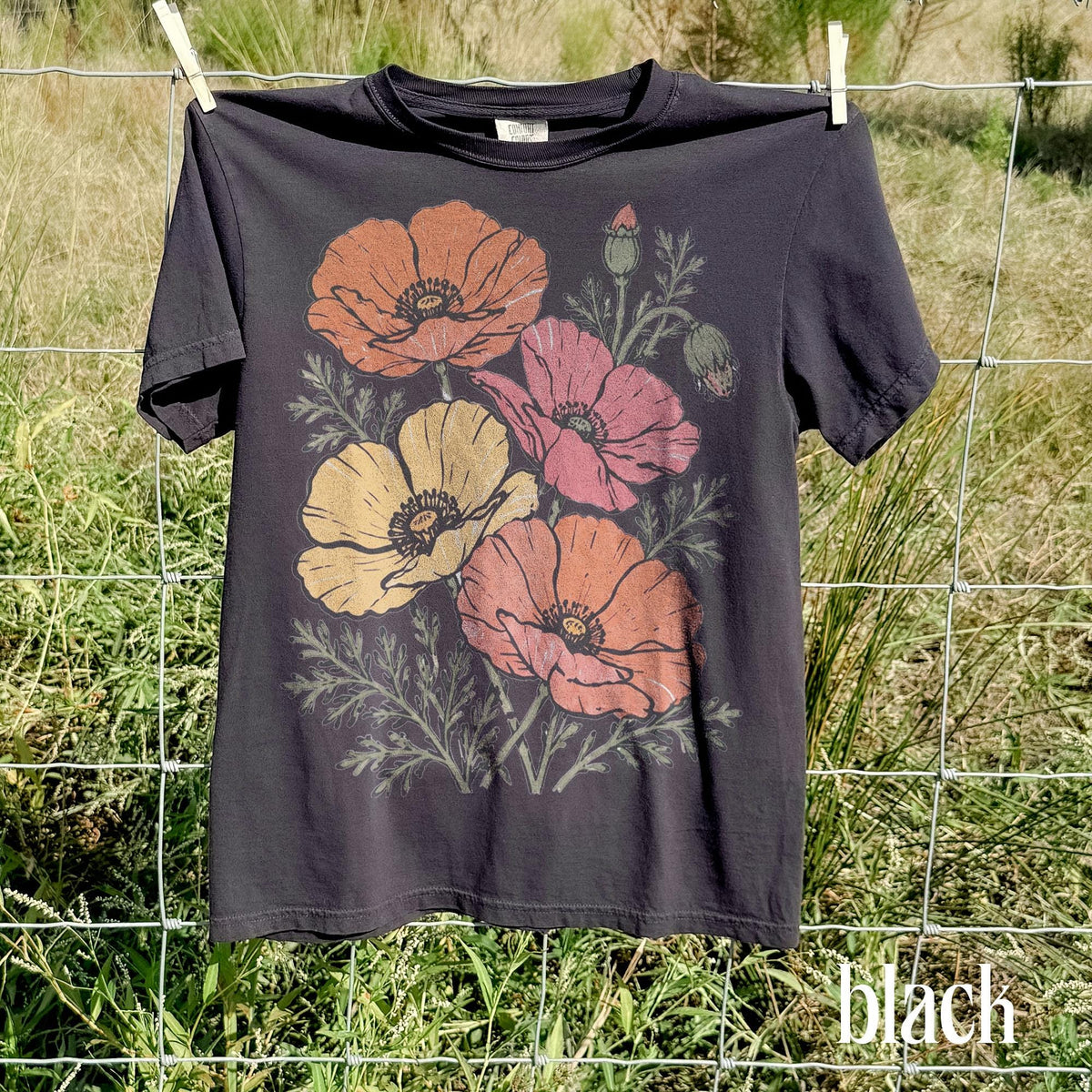 Classic Poppy Flower Graphic Shirt, Wildflower Botanical Nature Tee, Vintage Cottagecore Garden Style Top, Comfort Colors® Bloom Gift Tee image 5