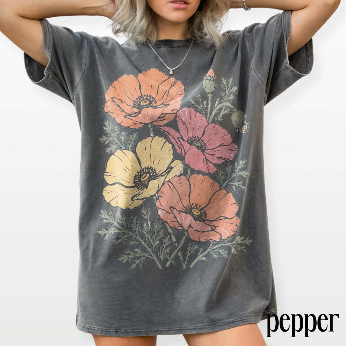 Classic Poppy Flower Graphic Shirt, Wildflower Botanical Nature Tee, Vintage Cottagecore Garden Style Top, Comfort Colors® Bloom Gift Tee image 8