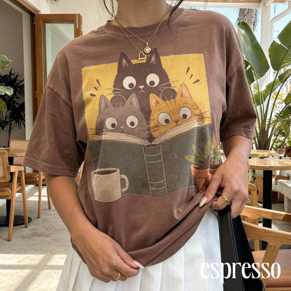 Retro Curious Reading Cats Graphic Tee, Book Lover Cat Shirt, Cozy Cottagecore Vintage Top, Comfort Colors® Reader Gift Tee image 7