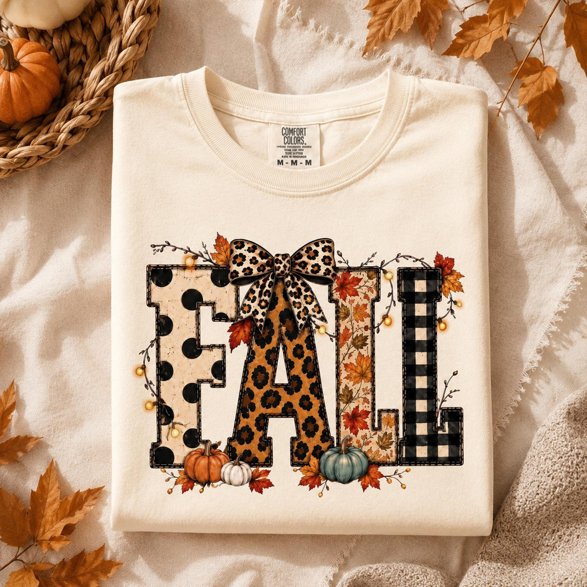Comfort Colors Leopard Plaid Fall Shirt, Pumpkin Bow Autumn Graphic Tee, Fall Lover Shirt