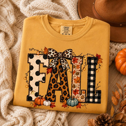 Comfort Colors Leopard Plaid Fall Shirt, Pumpkin Bow Autumn Graphic Tee, Fall Lover Shirt image 6