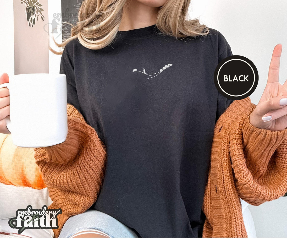 Shepherd and Sheep Shirt, Christian Embroidered Tee, Comfort Colors Faith Shirt Black