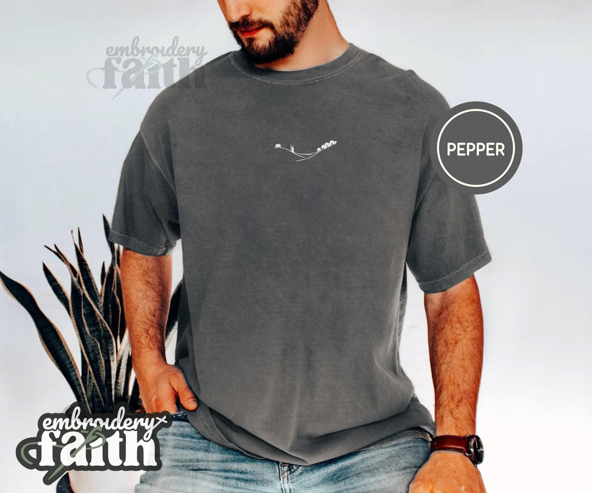 Shepherd and Sheep Shirt, Christian Embroidered Tee, Comfort Colors Faith Shirt Pepper