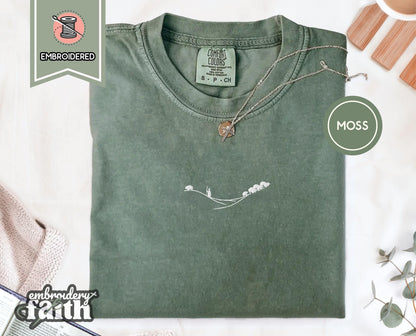 Shepherd and Sheep Shirt, Christian Embroidered Tee, Comfort Colors Faith Shirt Moss