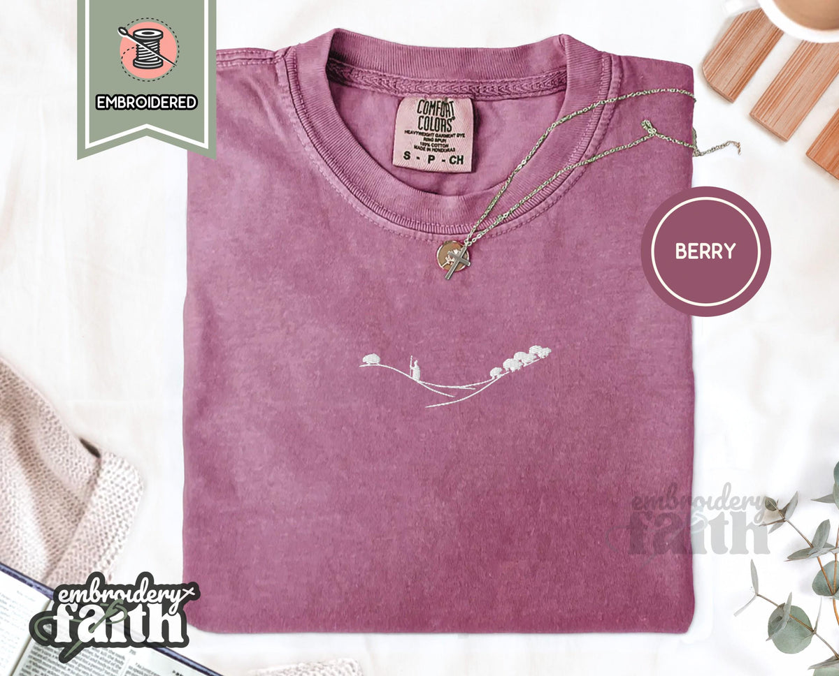 Shepherd and Sheep Shirt, Christian Embroidered Tee, Comfort Colors Faith Shirt Berry