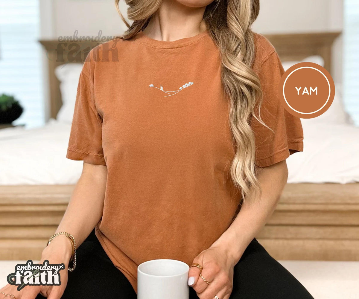 Shepherd and Sheep Shirt, Christian Embroidered Tee, Comfort Colors Faith Shirt Yam