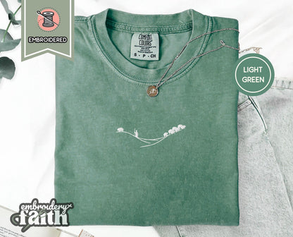 Shepherd and Sheep Shirt, Christian Embroidered Tee, Comfort Colors Faith Shirt Light Green